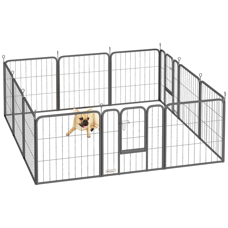12 Panel Heavy Duty Dog Playpen with Doors for Small Dogs 60 cm High Black by PawHut