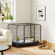 Heavy Duty Steel Dog Crate for Large Breeds with Easy Access and Lockable Wheels Black Pawhut