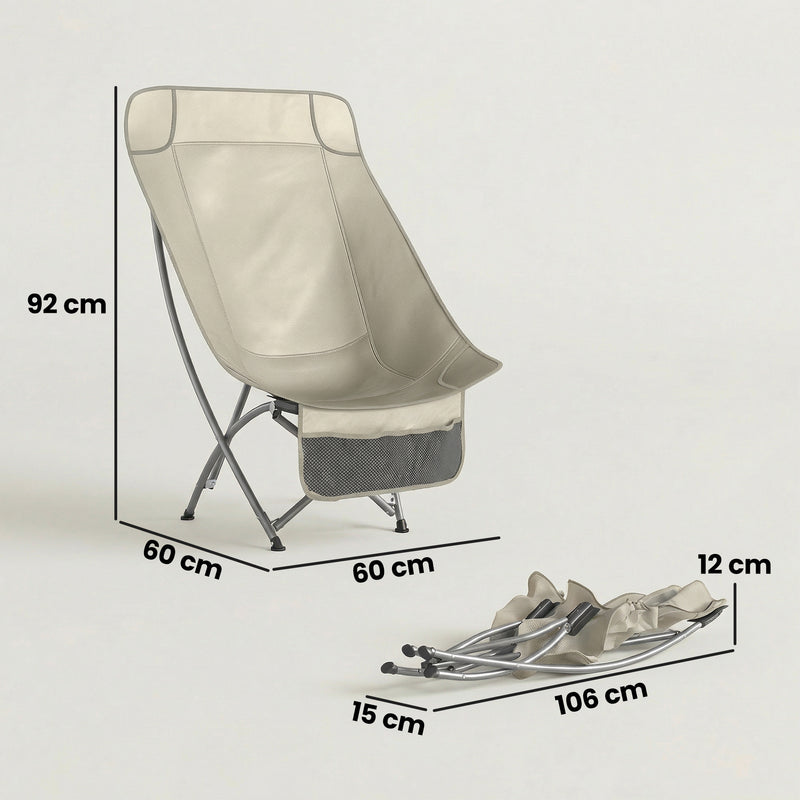 Folding Camping Chair with Instant Setup and Side Pocket for Outdoor Comfort Khaki Grey