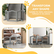 Freestanding Wooden Dog Gate with 3 Panels and Support Feet for Pet Safety, Light Grey