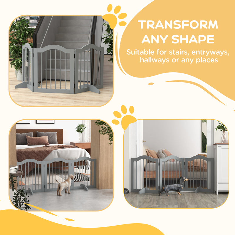 Freestanding Wooden Dog Gate with 3 Panels and Support Feet for Pet Safety, Light Grey