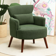 Green Corduroy Retro Accent Chair with Padded Seat and Wooden Legs by HOMCOM