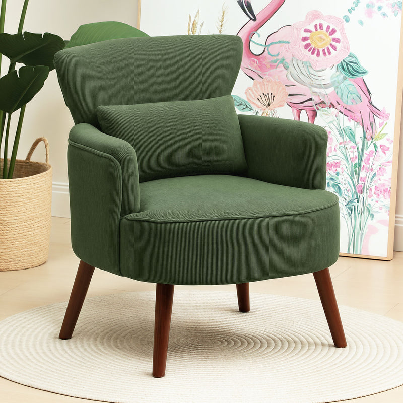 Green Corduroy Retro Accent Chair with Padded Seat and Wooden Legs by HOMCOM