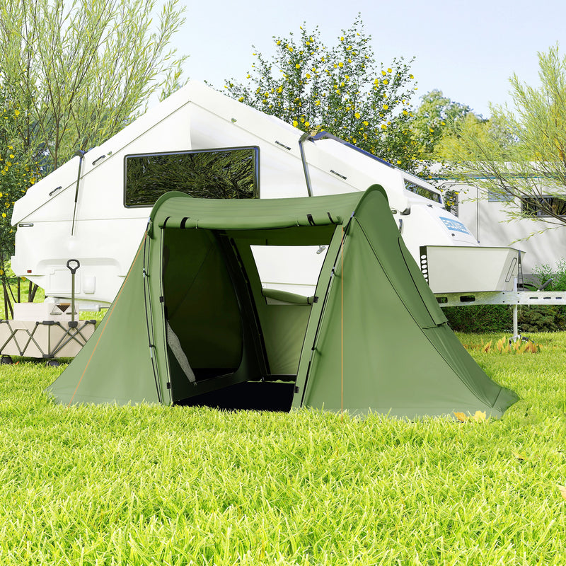 Family Camping Tent with Two Bedrooms and Living Area for 2–3 People Waterproof Green