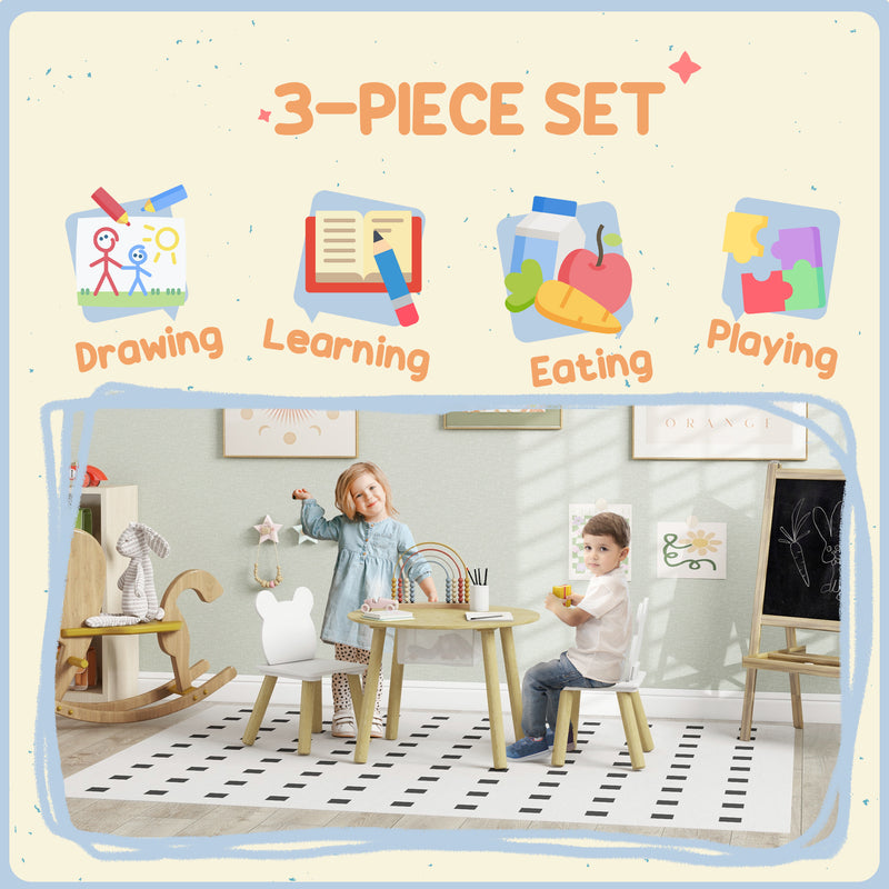 3 Piece Kids Activity Table Set with Mesh Storage and Bear Backrest by AIYAPLAY