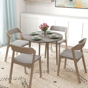 Space Saving Round Drop Leaf Dining Table for 4 with Wood Legs for Small Kitchens Grey