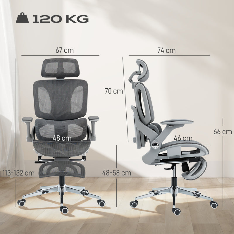 Ergonomic High Back Mesh Office Chair With Lumbar Support For Home Workspaces Grey AOSOM