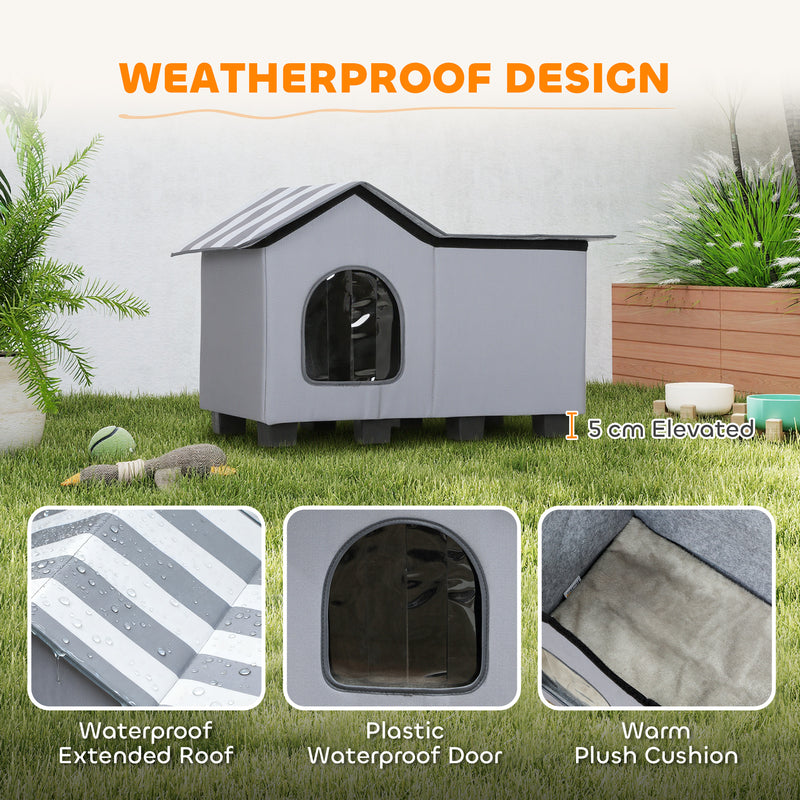 Weatherproof Outdoor Cat House with Elevated Base and Cushion for Winter Comfort Grey