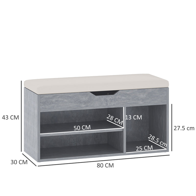 Grey Entryway Shoe Storage Bench With Padded Seat and Hidden Compartment by HOMCOM