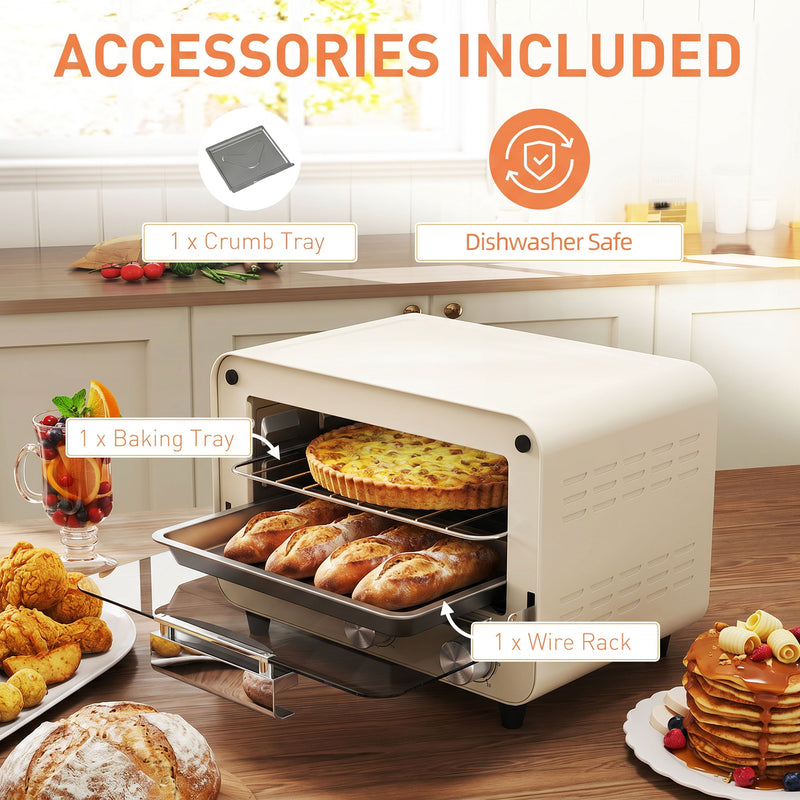 Mini Oven 12L Compact Worktop Cooker With Timer For Small Kitchens Cream White