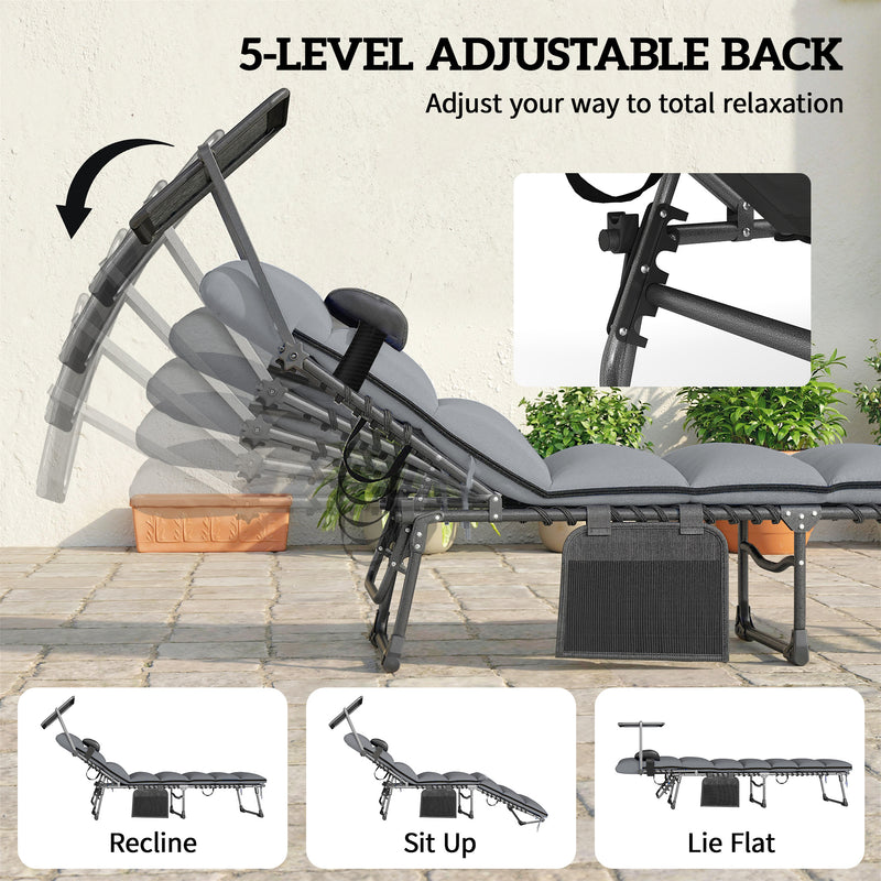 Folding Sun Loungers Set of 2 for Garden Relaxation with Adjustable Shade and Cushions