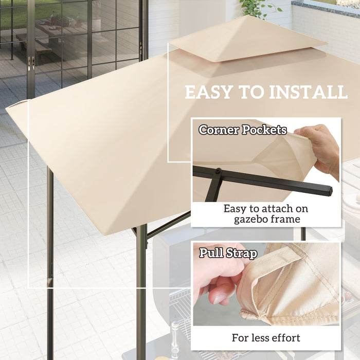Beige Grill Gazebo Replacement Canopy UPF50+ Double Tiered 1.5 x 2.4m Top Cover by Outsunny