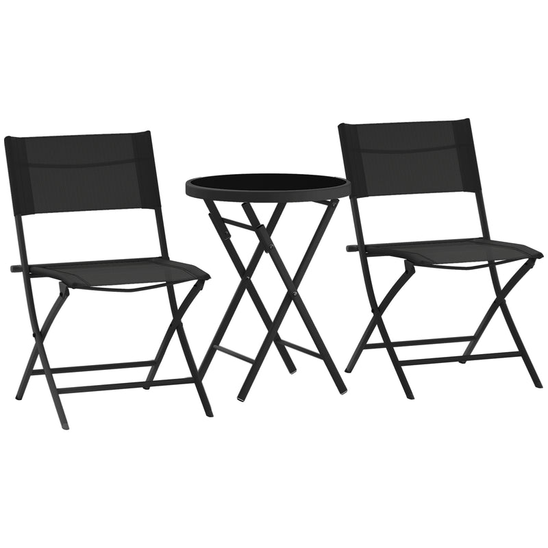 2 Seater Folding Garden Bistro Set for Small Patios and Balconies with Mesh Chairs, Black