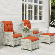 5 Piece Rattan Bistro Set with Reclining Chairs Cushions and Table in Orange by Outsunny