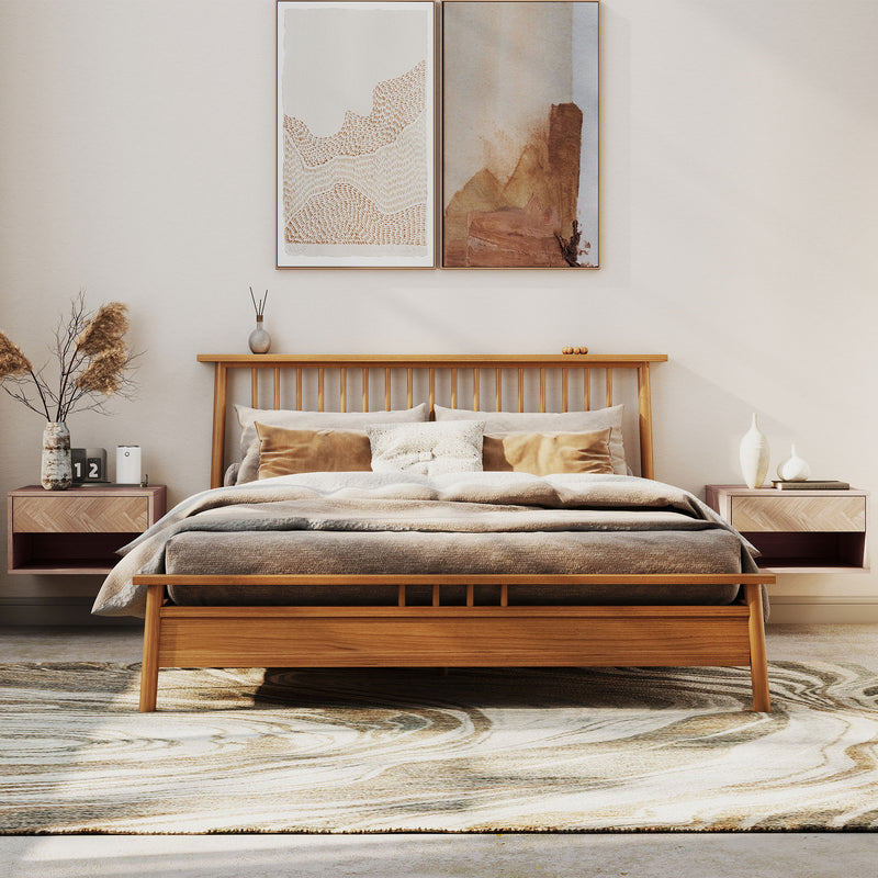 Floating Bedside Tables Set of 2 with Drawer and Shelf for Space Saving Storage Natural Wood AOSOM