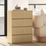 Chest of Drawers with 4 Spacious Handleless Drawers for Bedroom Storage Natural Wood AOSOM