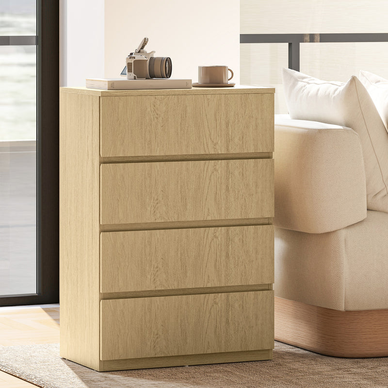 Chest of Drawers with 4 Spacious Handleless Drawers for Bedroom Storage Natural Wood AOSOM