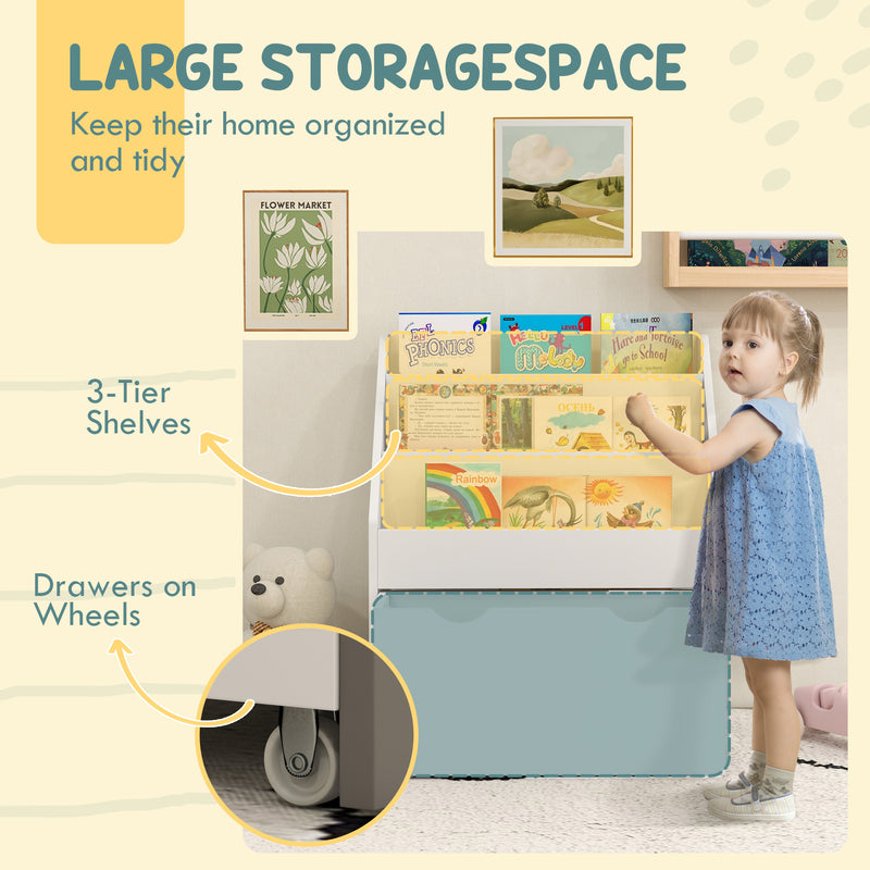 Kids Bookcase with Shelves and Drawer for Bedroom or Playroom Storage White AOSOM