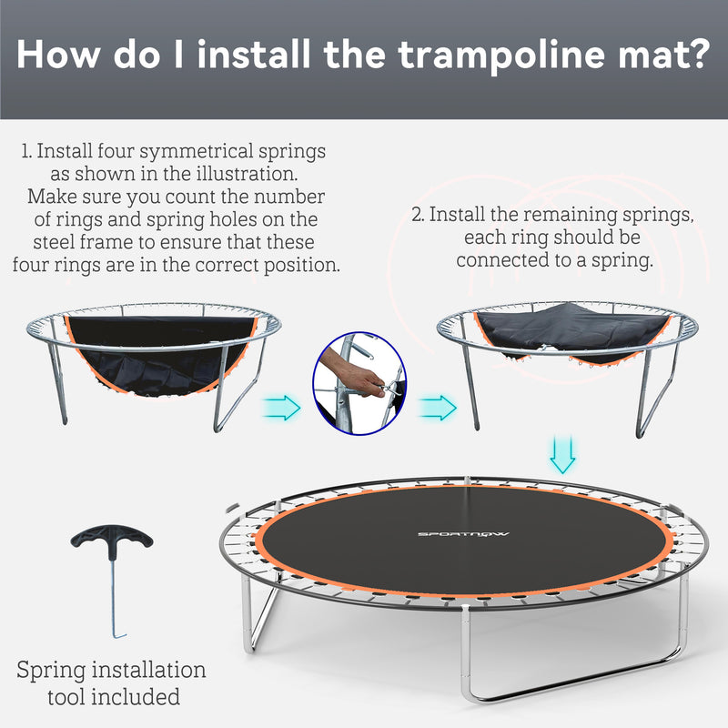 Trampoline Replacement Mat with Spring Tool 54 V-Hooks for 10ft Trampoline Orange by SPORTNOW
