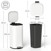 30L Pedal Bin with Soft Close Stay Open Lid and Removable Inner Bucket for Kitchen Cream