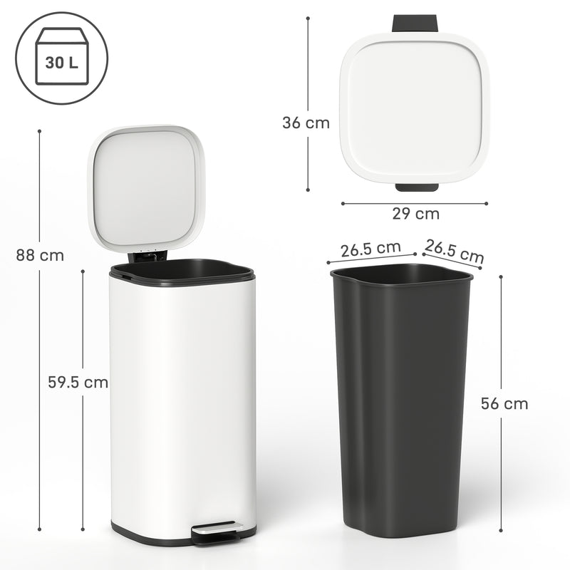 30L Pedal Bin with Soft Close Stay Open Lid and Removable Inner Bucket for Kitchen Cream
