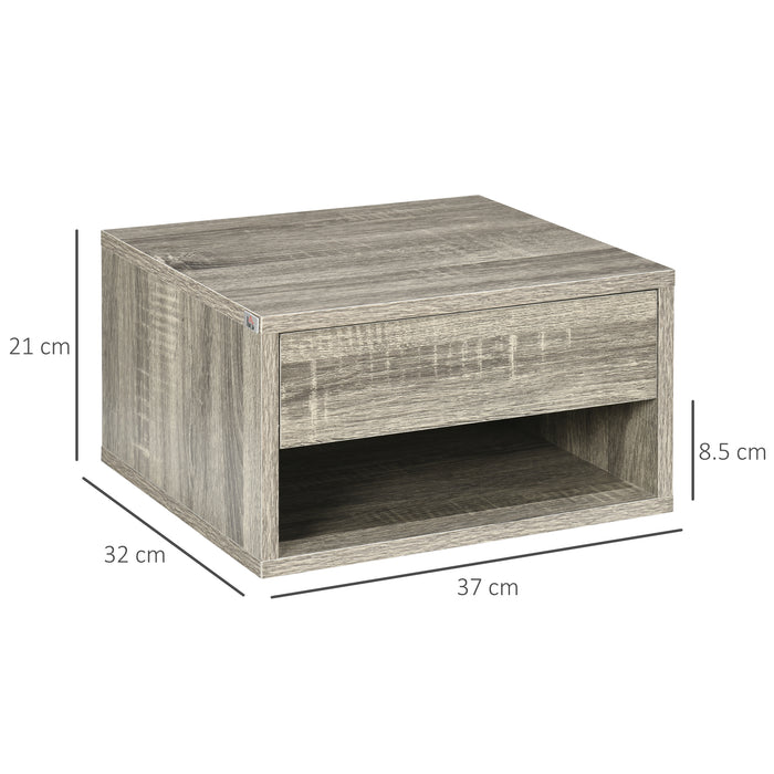 Set of Two Floating Bedside Tables with Drawer and Shelf Brown Wood Effect by HOMCOM
