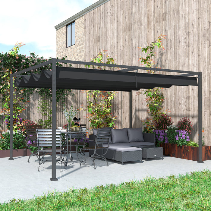 Black 4m x 3m Metal Pergola with Retractable Canopy Roof by Outsunny