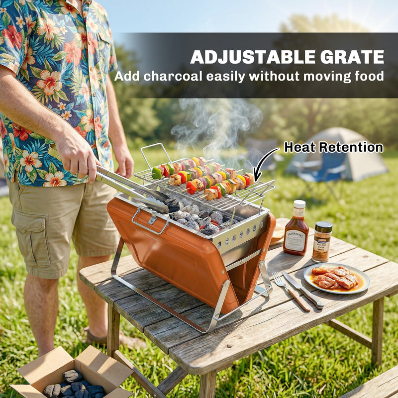 Portable Charcoal BBQ Grill for Easy Outdoor Cooking and Picnics Orange Outsunny