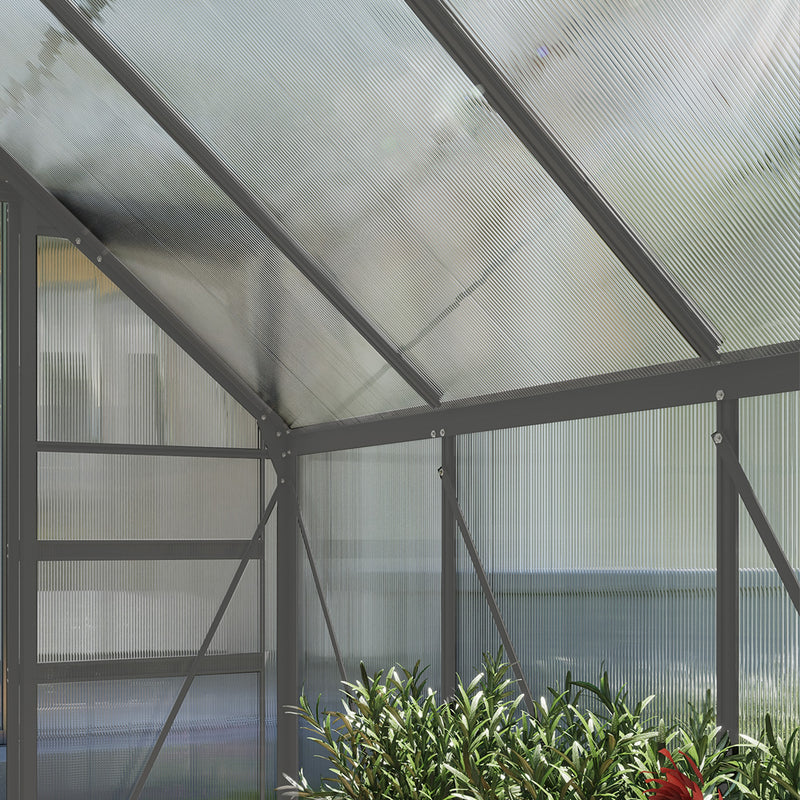 Walk In Polycarbonate Greenhouse with Roof Vent Ideal for Garden Growing, Dark Grey, 190x253x199cm