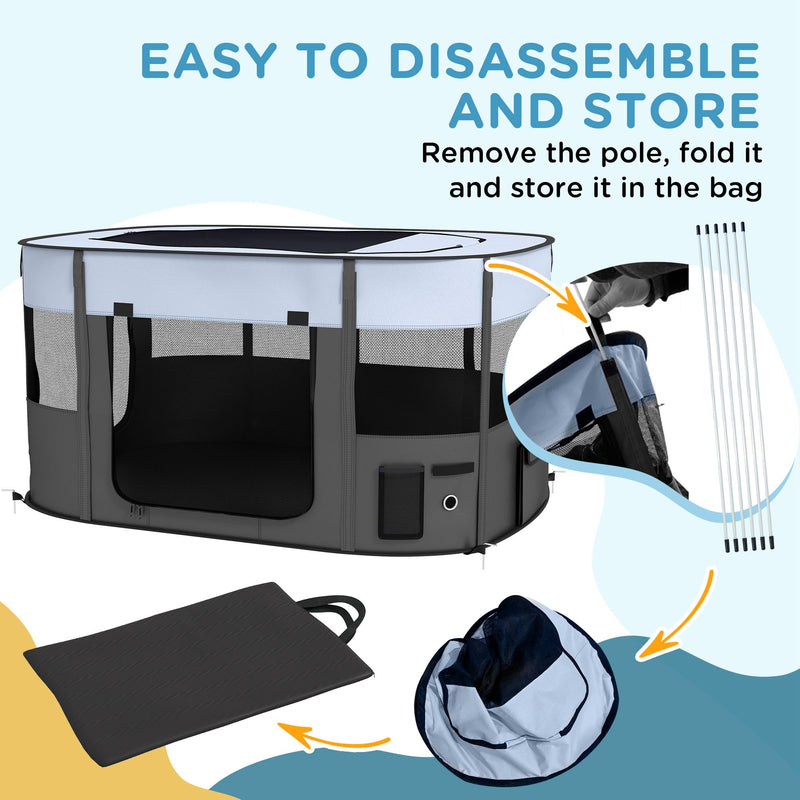 Foldable Dog Playpen with Storage Bag and Ground Stakes for Indoor Outdoor Use Grey