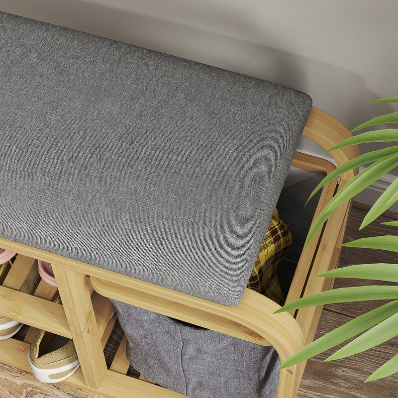 Bamboo Shoe Rack Bench with Padded Seat Natural Wood Finish by HOMCOM