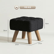 HOMCOM Linen-Look Square Padded Footstool - Black AOSOM