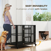 Heavy Duty Foldable Dog Crate With Wheels Open Top and Tray for Large Dogs, Black