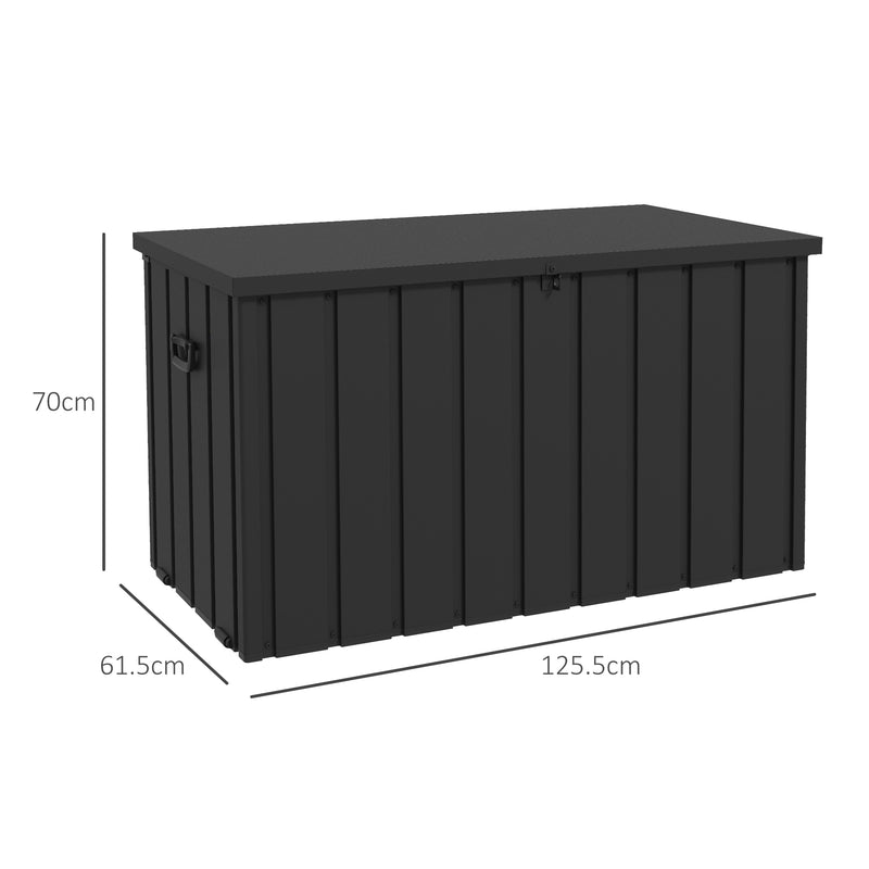 450L Garden Storage Box with Wheels Easy Access Galvanised Steel Outdoor Chest, Dark Grey