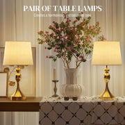Set of 2 Modern Bedside Table Lamps with USB Charging and 3 Light Modes, Gold Tone AOSOM