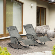 2 Piece Garden Rocking Chair Set With Mesh Lounger and Storage Bag for Patio Dark Grey AOSOM
