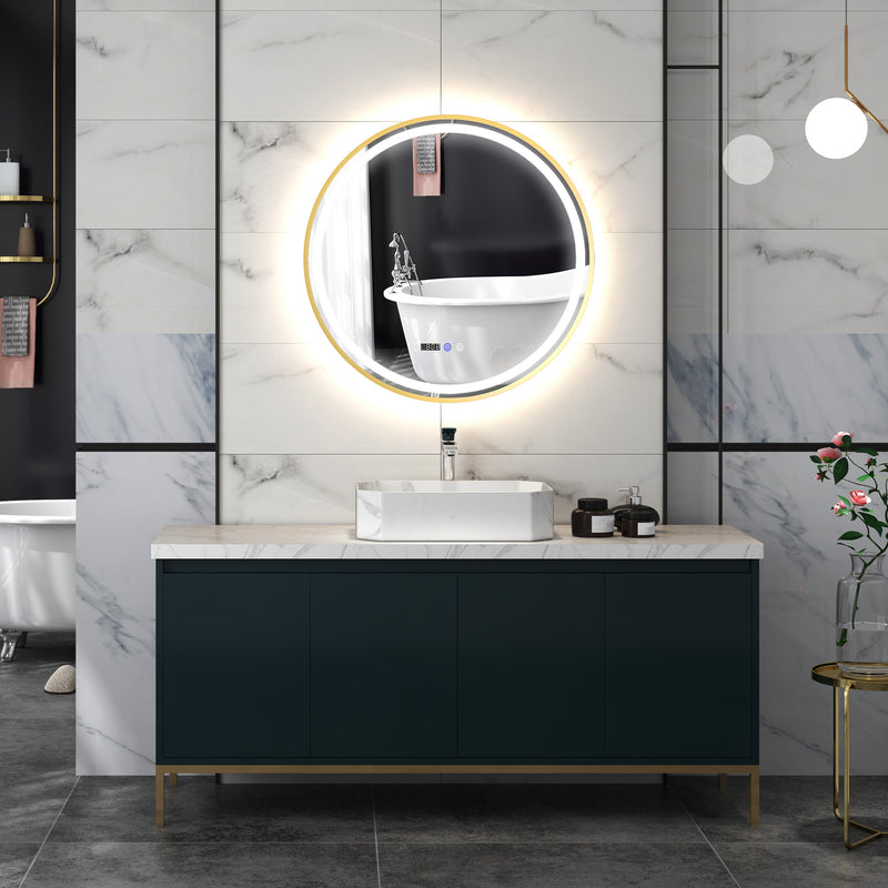 80cm Gold Tone LED Bathroom Mirror With Anti-Fog Function by HOMCOM