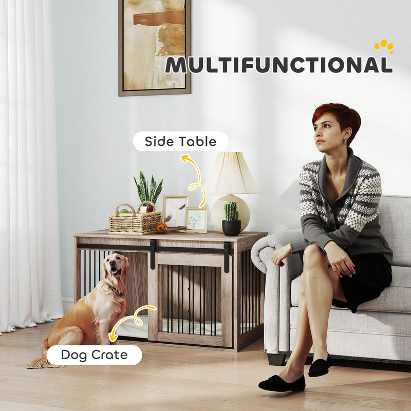 Large Dog Crate Furniture With Removable Cushion Doubles As Side Table, Brown