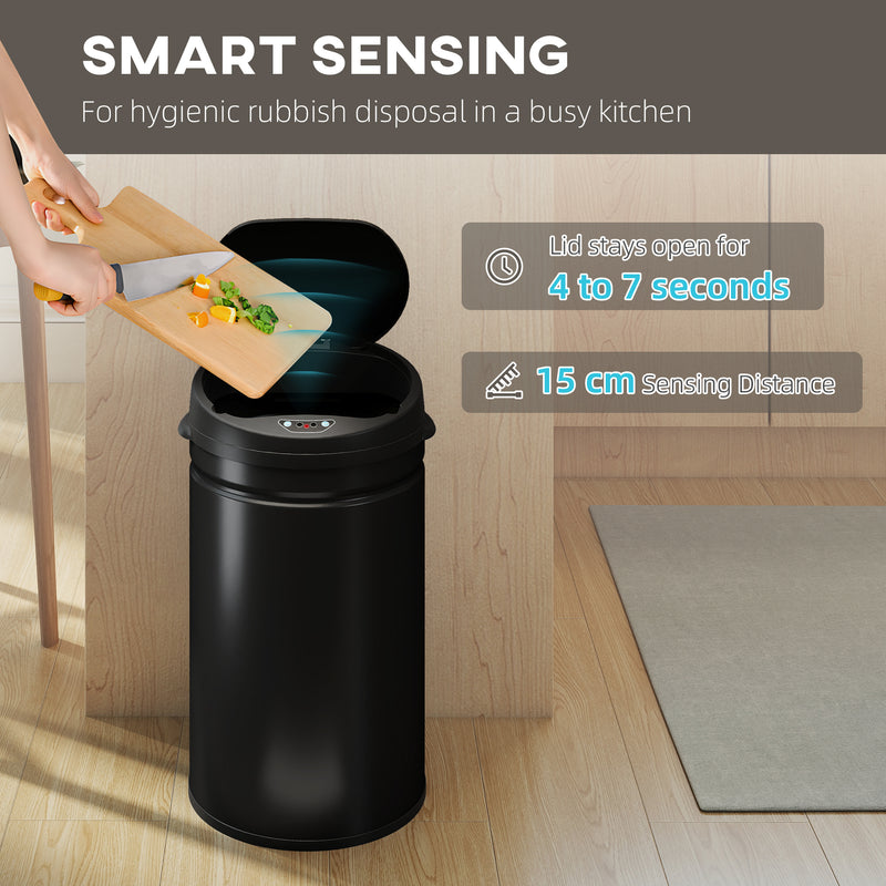 30L Touchless Kitchen Sensor Bin with Lid for Rubbish Waste Stainless Steel Black AOSOM