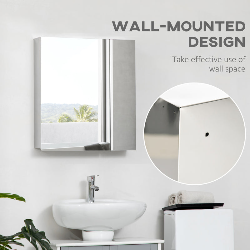 Wall Mounted Bathroom Mirror Cabinet With Storage Shelves And Hinged Door White