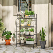 Mobile Plant Stand with 4 Shelves for Indoor or Outdoor Corner Storage Black Outsunny