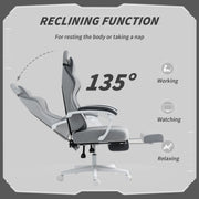 Grey Velvet Reclining Gaming Chair With Footrest And Lumbar Support For Home Office