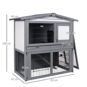 2 Tier Wooden Rabbit Hutch for Outdoor Use with Ramp and Shelter for Guinea Pigs Grey AOSOM