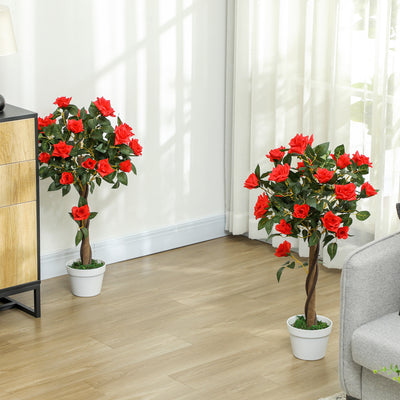 Set of 2 Artificial White Rose Plants in Pots 90cm Indoor Outdoor Decor by Outsunny