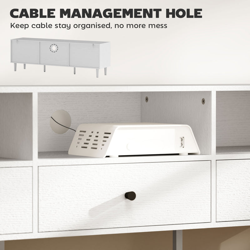 White Minimal TV Stand with Multi Storage Shelves for Living Room