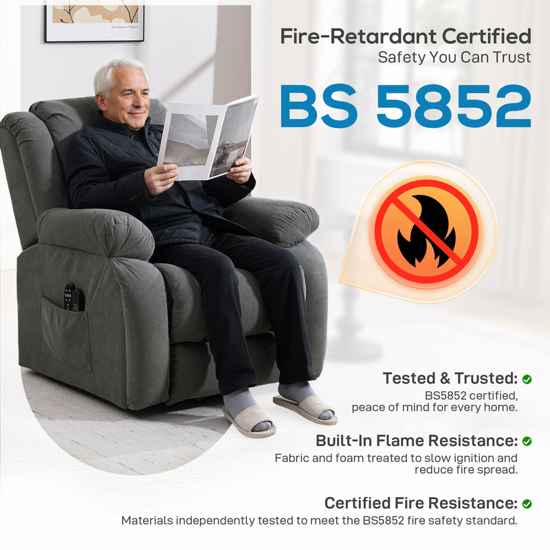 Electric Recliner Chair With Lift Assist and Massage for Easy Standing and Relaxing Grey