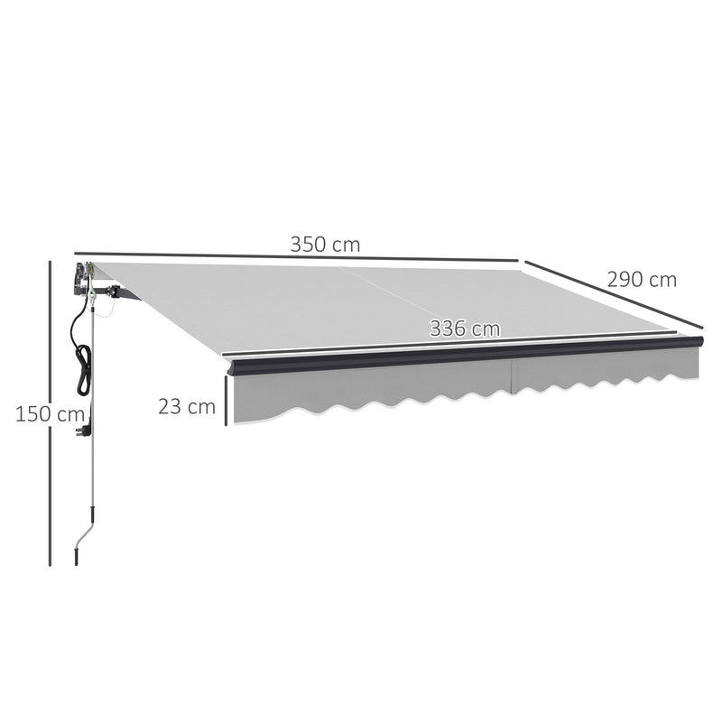Light Grey 3.5 x 3m Electric Retractable Awning with Remote Control UV30+ Sun Shade by Outsunny