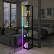 Modern LED Floor Lamp With Storage Shelves And Remote Control For Living Room Black