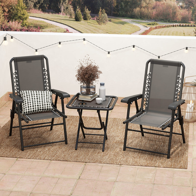 Three Piece Garden Table and Chair Set Black Weather Resistant by Outsunny