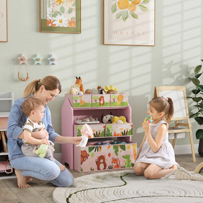 Pink 3-Tier Kids Toy Storage Unit with 6 Removable Boxes for Bedroom Playroom Nursery by AIYAPLAY